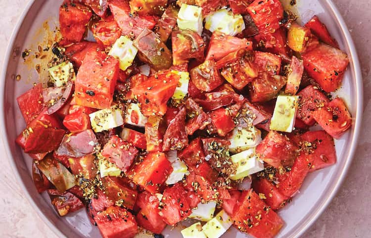 ensalada de verano de tomate y sandia